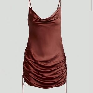 Aritzia ruched satin slip dress